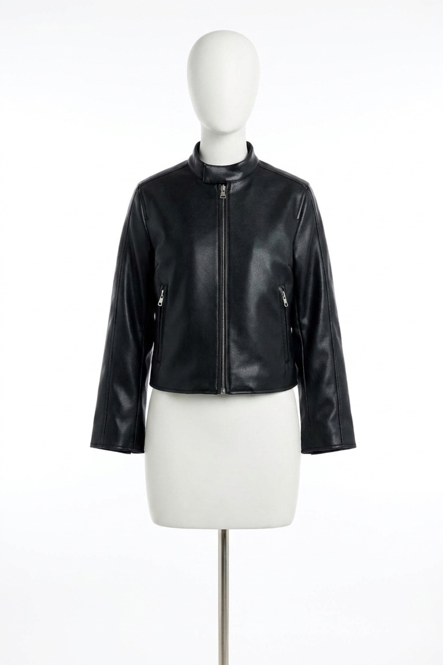NEW GOOD AMERICAN faux leather moto jacket in black